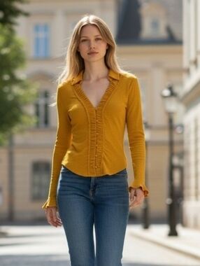 By Anthropologie Long-Sleeve Textured Buttondown Top Size Medium